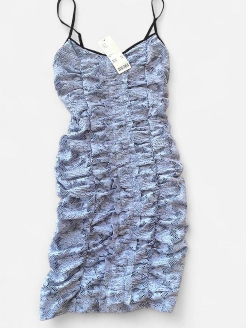 Urban Outfitters blue eyelet ruched mini dress black trim